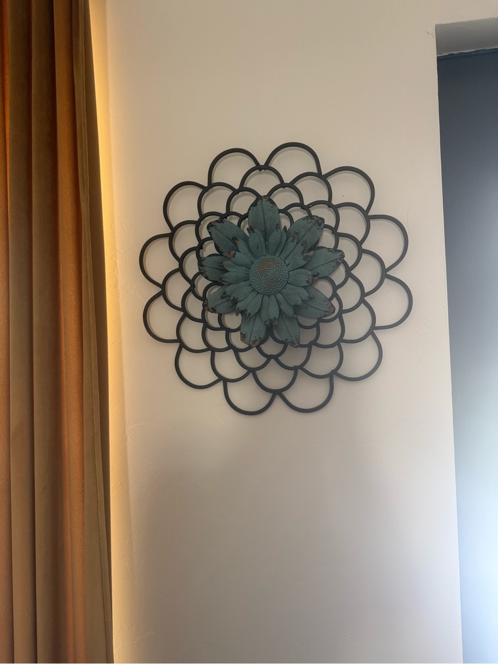 Distressed Teal Metal Flower Wall Decor - Home Wall Art